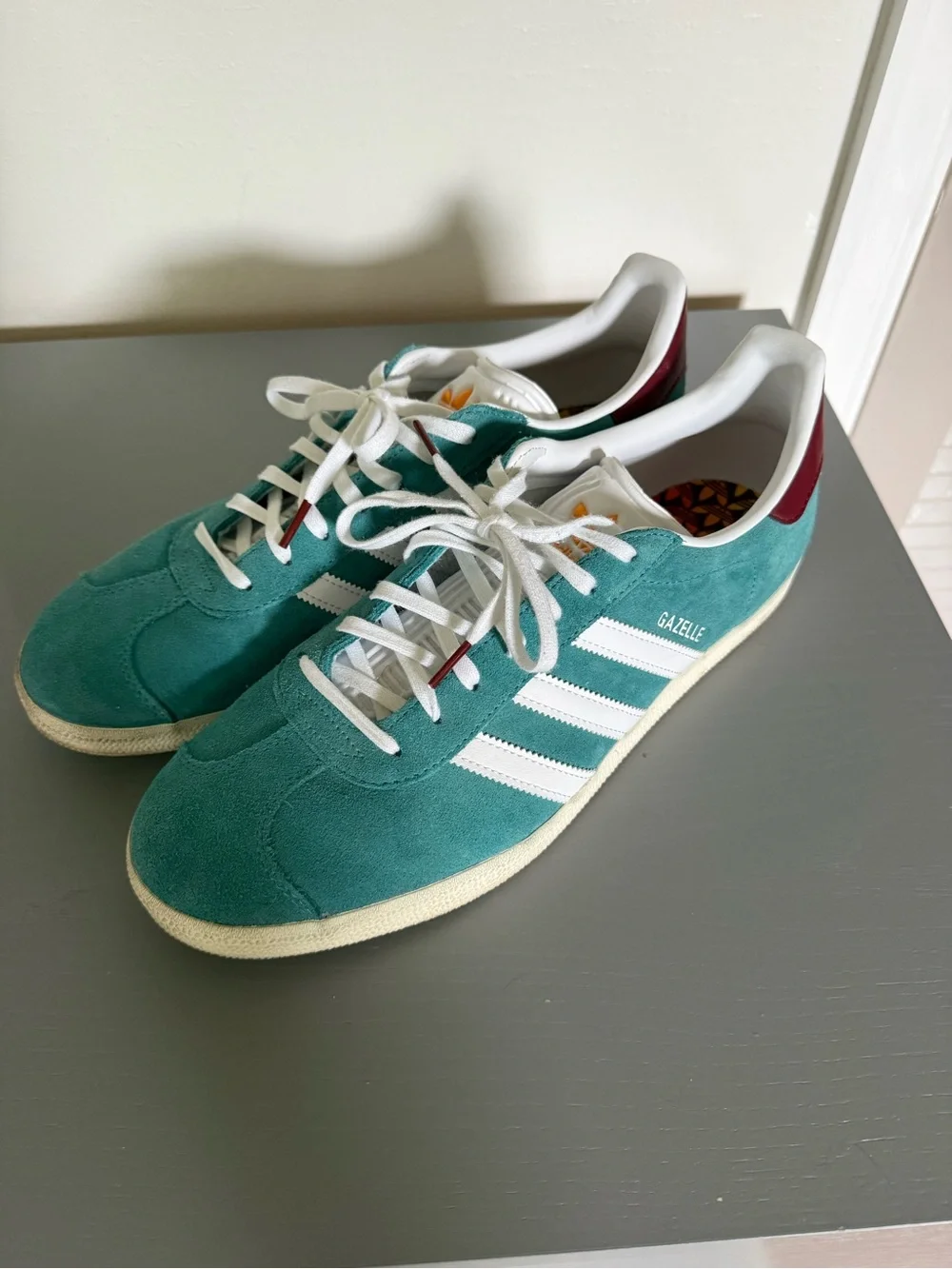 adidas Teal Suede Gazelle Sneakers with White Stripes